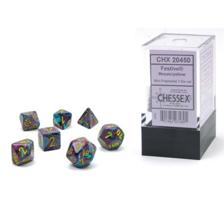 Chessex - Set 7 Dadi Poliedrici Mini - Festive Mosaic/Yellow