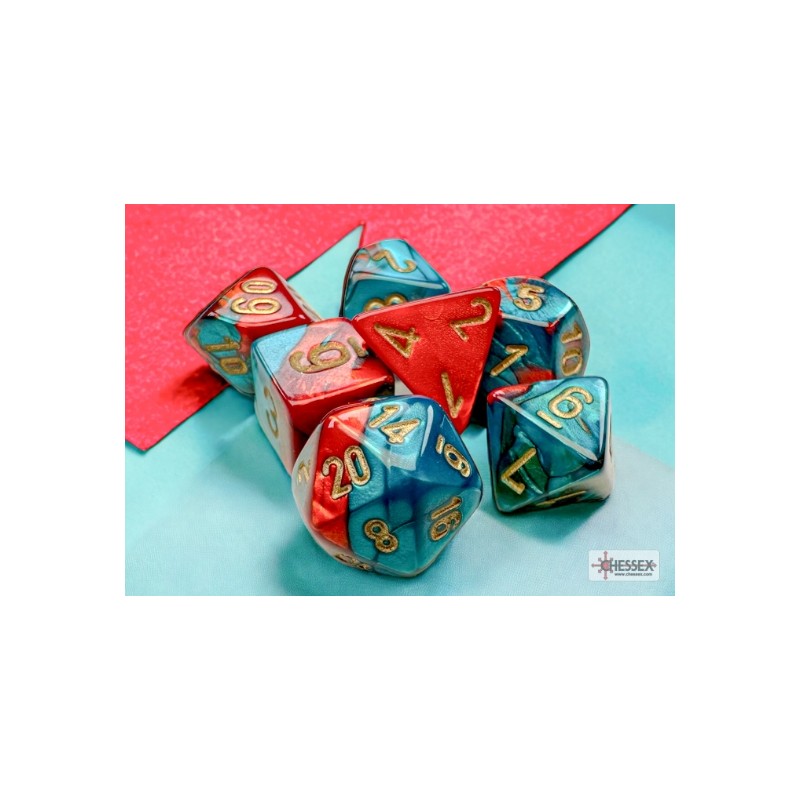 Chessex - Set 7 Dadi Poliedrici Mini Gemini - Red-Teal/Gold