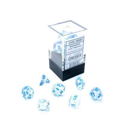 Chessex - Set 7 Dadi Poliedrici Mini - Borealis Icicle/Light Blue Luminary