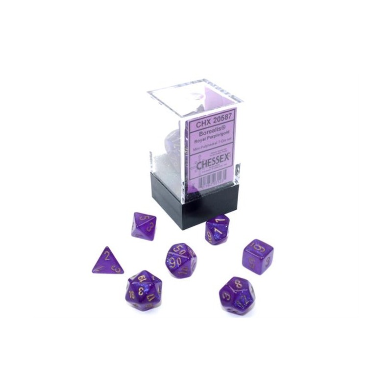 Chessex - Set 7 Dadi Poliedrici Mini - Borealis Royal Purple/Gold Luminary