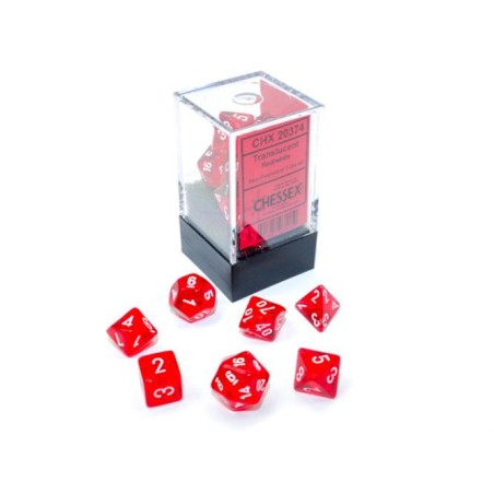 Chessex - Set 7 Dadi Poliedrici Mini - Translucent Red/White