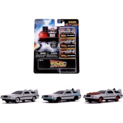 Jada Back To The Future DeLorean - 3 Veichle Set Die Cast Nano Hollywood Rides