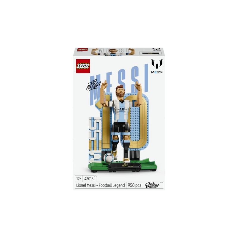 LEGO Editions 43015 Lionel Messi – Leggenda del Calcio, Action Figure Giocattolo 3D da Esposizione, Regalo per Bambini da 12+