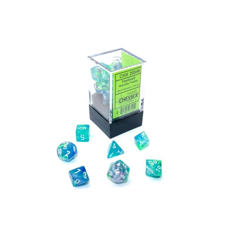 Chessex - Set 7 Dadi Poliedrici Mini - Festive Waterlily/White