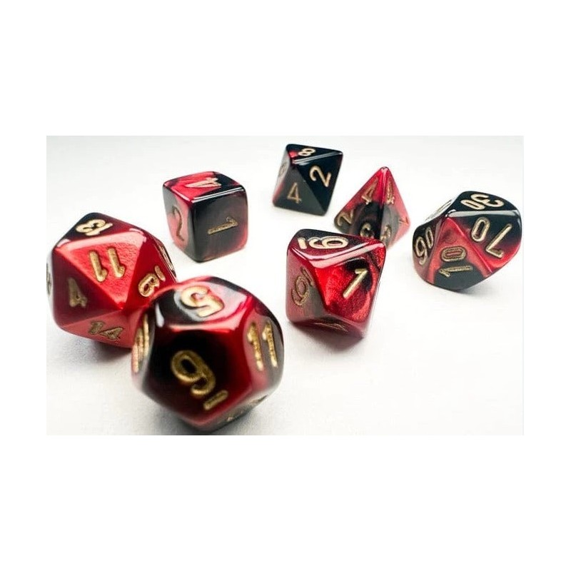 Chessex - Set 7 Dadi Poliedrici Mini Gemini - Black-Red/Gold