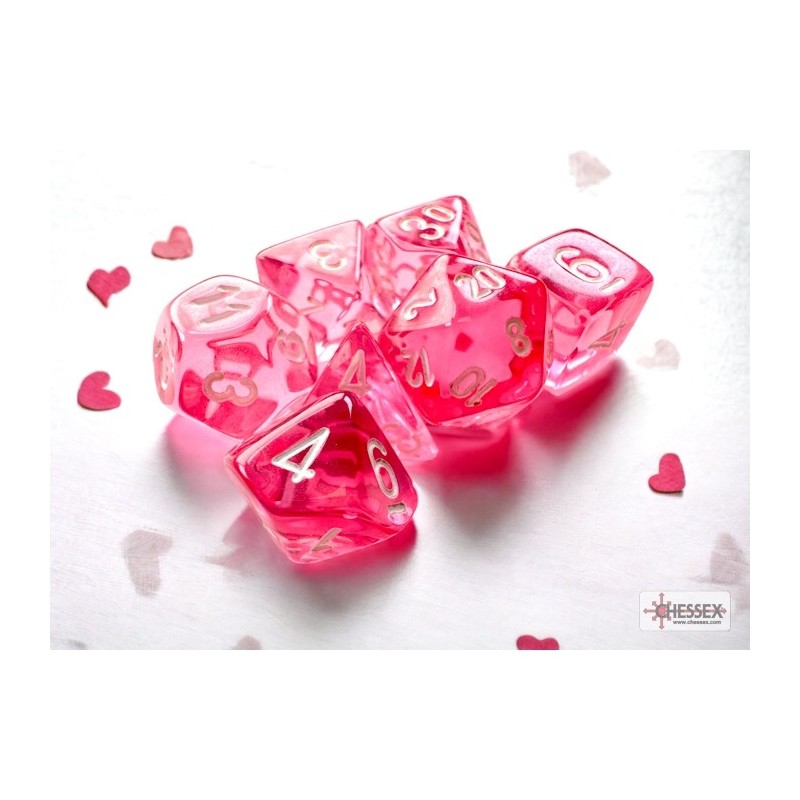 Chessex - Set 7 Dadi Poliedrici Mini - Translucent Pink/White