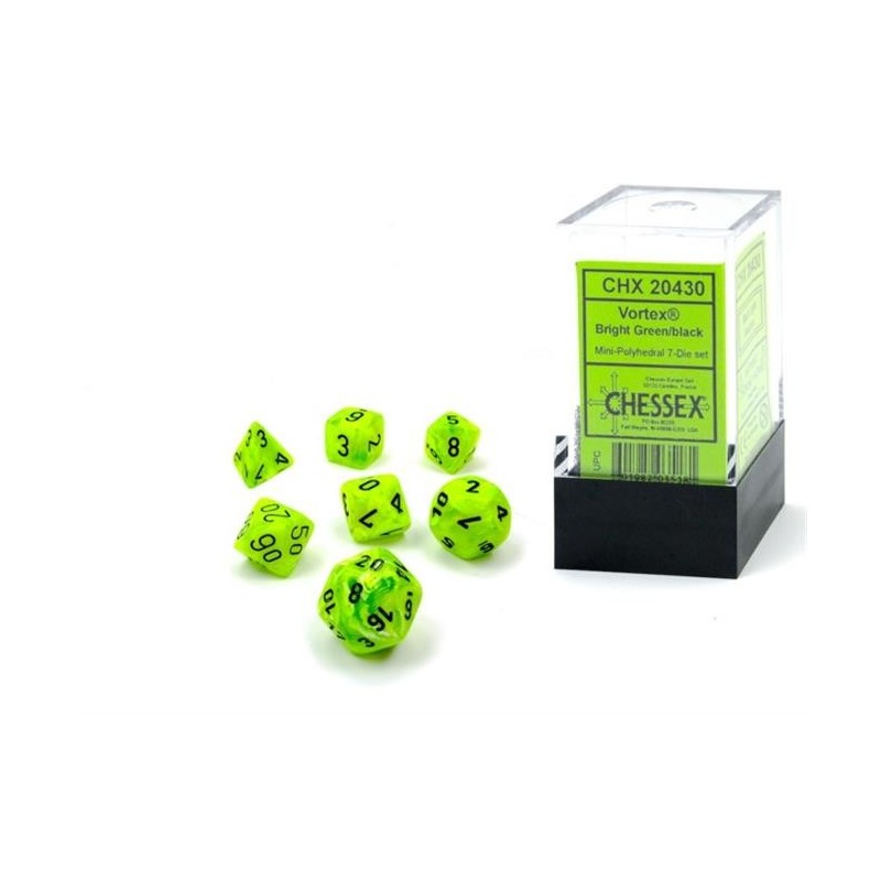 Chessex - Set 7 Dadi Poliedrici Mini - Vortex Bright Green/Black