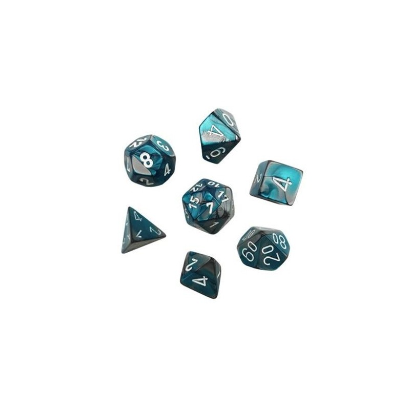 Chessex - Set 7 Dadi Poliedrici Gemini Mini - Steel-Teal/White