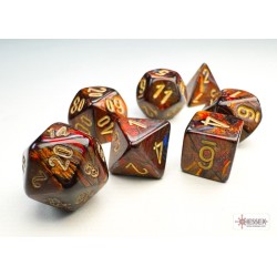 Chessex - Set 7 Dadi Poliedrici Mini - Scarab Blue Blood/Gold