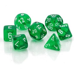 Chessex - Set 7 Dadi Poliedrici Mini - Translucent Green/White
