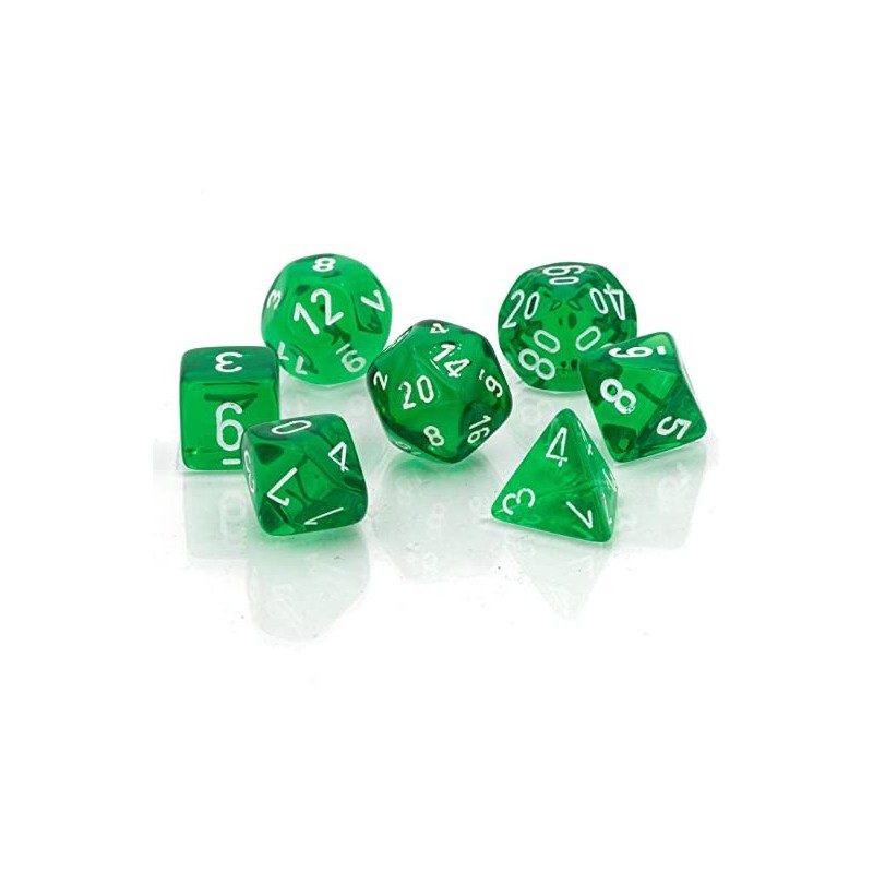 Chessex - Set 7 Dadi Poliedrici Mini - Translucent Green/White