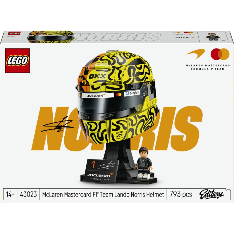 LEGO Editions 43023 Casco di Lando Norris McLaren Mastercard F1 Team, Gadget F1 con Minifigure da Collezione, Regalo da 14+