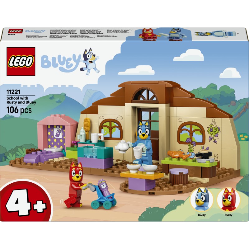 LEGO Bluey 11221 A Scuola con Rusty e Bluey, Giochi Didattici con 2 Minifigure, Accessori, Cibo Giocattolo, Regalo Bambini 4+