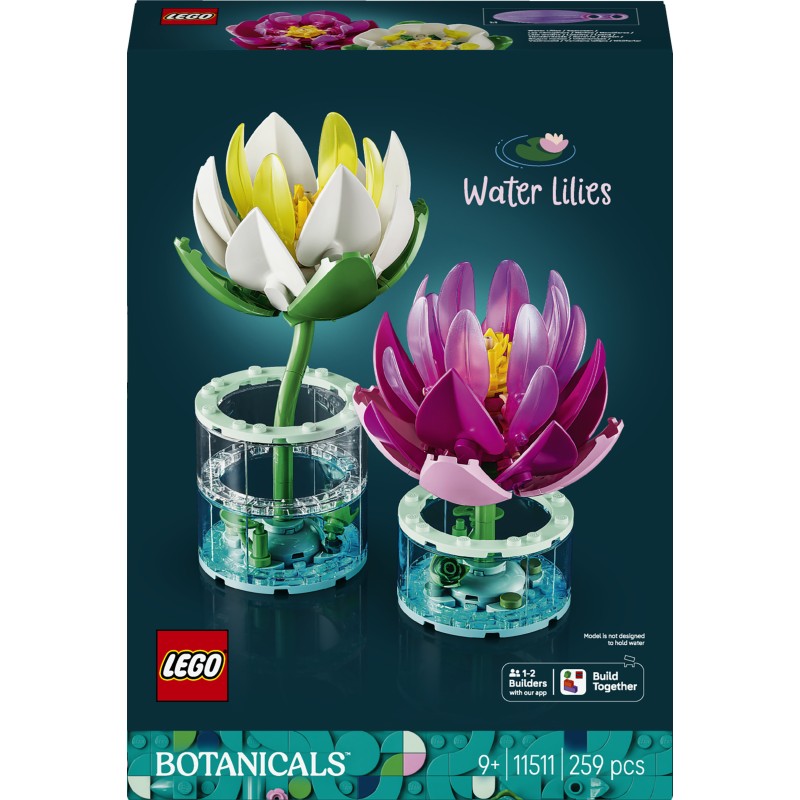 LEGO Botanicals 11511 Ninfee, Piante Artificiali con Fiori Finti in 2 Vasi, Decorazione Camera da Letto, Regalo Bambini 9+