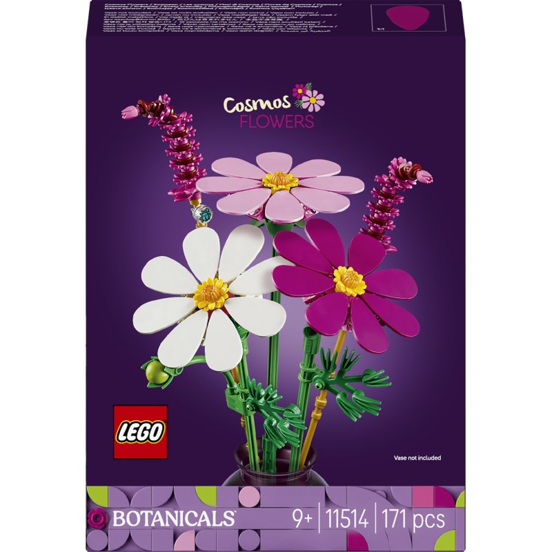 LEGO Botanicals 11514 Fiori di Cosmos, Bouquet Fiori Finti con 3 Cosmos Artificiali e 2 Steli di Penniseto, Regalo Bambini 9+