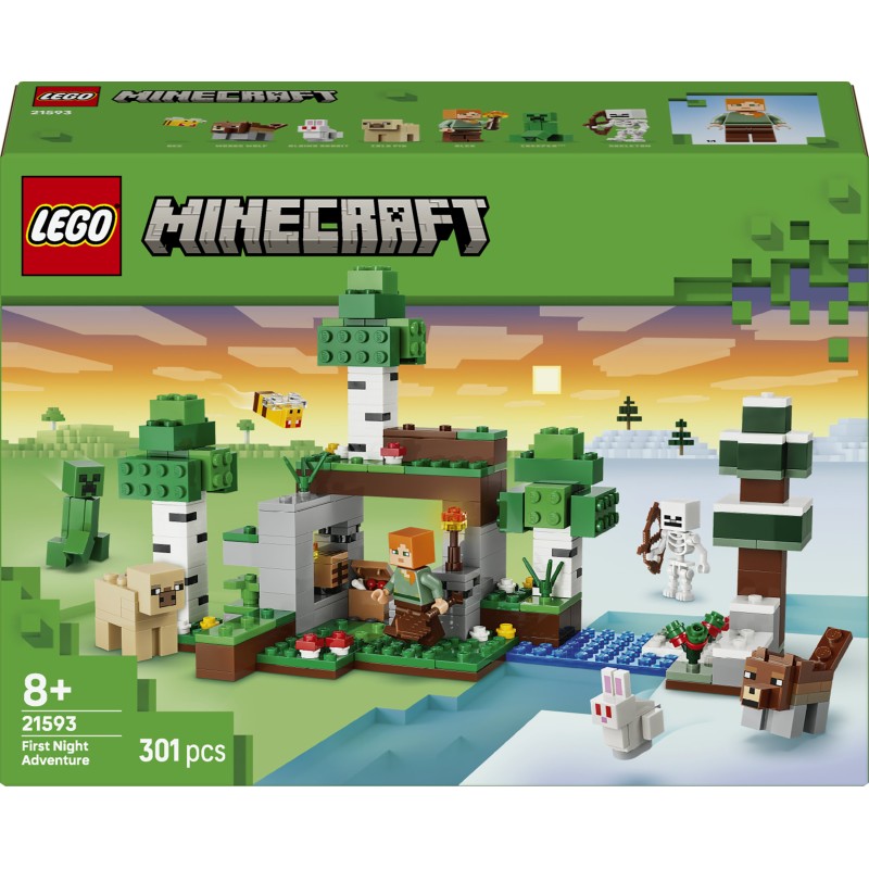 LEGO Minecraft 21593 Avventura della Prima Notte, Giocattolo Interattivo con 7 Personaggi, Regalo Gamer e Bambini da 8 Anni