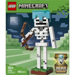 LEGO Minecraft 21594 Scheletro, Action Figure Giocattolo di Mob con Elmo di Diamante, Arco e Frecce, Base in Erba, Regalo 10+