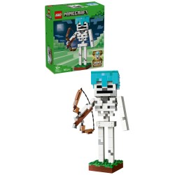 LEGO Minecraft 21594 Scheletro, Action Figure Giocattolo di Mob con Elmo di Diamante, Arco e Frecce, Base in Erba, Regalo 10+