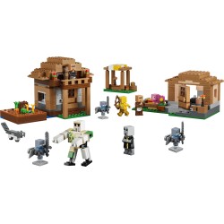 LEGO Minecraft 21596 Attacco al Villaggio dell’Evocatore, Casa Giocattolo con Giardino e 11 Personaggi, Regalo per Bambini 9+