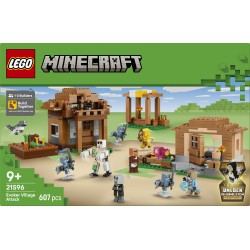 LEGO Minecraft 21596 Attacco al Villaggio dell’Evocatore, Casa Giocattolo con Giardino e 11 Personaggi, Regalo per Bambini 9+