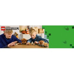 LEGO Minecraft 21596 Attacco al Villaggio dell’Evocatore, Casa Giocattolo con Giardino e 11 Personaggi, Regalo per Bambini 9+