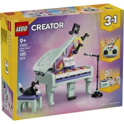 LEGO Creator 31392 3in1: Pianoforte Decorativo con Gatto, Giocattolo Retrò Trasformabile in Radio o Giradischi, Regalo da 9+