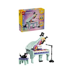 LEGO Creator 31392 3in1: Pianoforte Decorativo con Gatto, Giocattolo Retrò Trasformabile in Radio o Giradischi, Regalo da 9+