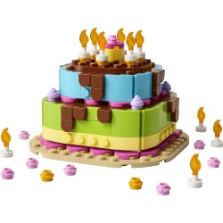 LEGO 40815 Torta della Festa di Compleanno, Giocattolo con 10 Candeline, Glassa, Fiori Colorati, Regalo per Bambini da 7 Anni