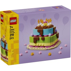 LEGO 40815 Torta della Festa di Compleanno, Giocattolo con 10 Candeline, Glassa, Fiori Colorati, Regalo per Bambini da 7 Anni