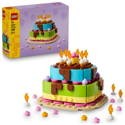 LEGO 40815 Torta della Festa di Compleanno, Giocattolo con 10 Candeline, Glassa, Fiori Colorati, Regalo per Bambini da 7 Anni