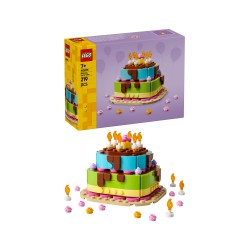 LEGO 40815 Torta della Festa di Compleanno, Giocattolo con 10 Candeline, Glassa, Fiori Colorati, Regalo per Bambini da 7 Anni