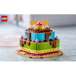 LEGO 40815 Torta della Festa di Compleanno, Giocattolo con 10 Candeline, Glassa, Fiori Colorati, Regalo per Bambini da 7 Anni