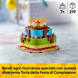 LEGO 40815 Torta della Festa di Compleanno, Giocattolo con 10 Candeline, Glassa, Fiori Colorati, Regalo per Bambini da 7 Anni