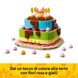 LEGO 40815 Torta della Festa di Compleanno, Giocattolo con 10 Candeline, Glassa, Fiori Colorati, Regalo per Bambini da 7 Anni