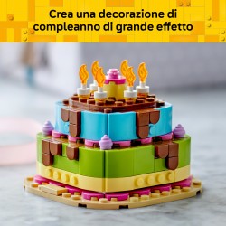 LEGO 40815 Torta della Festa di Compleanno, Giocattolo con 10 Candeline, Glassa, Fiori Colorati, Regalo per Bambini da 7 Anni