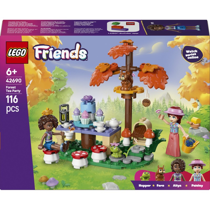 LEGO Friends 42690 Tea Party nella Foresta, Gioco di Ruolo con 2 Mini Bamboline, 3 Animali e Cibo Giocattolo, Regalo da 6+