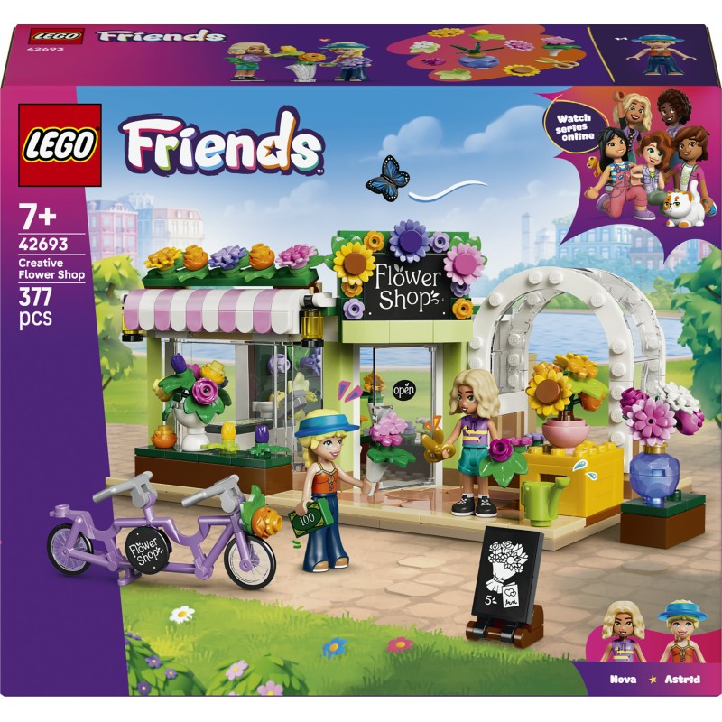 LEGO Friends 42693 Negozio di Fiori Creativo, Giocattolo con Fiori Finti, Bouquet, 2 Mini Bamboline e Accessori, Regalo da 7+