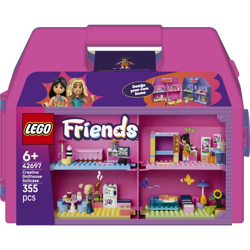 LEGO Friends 42697 Valigetta Creativa Casa delle Bambole, Giochi da Viaggio con Casa a 8 Stanze e 2 Mini Bamboline, Regalo 6+
