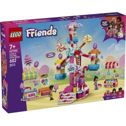 LEGO Friends 42700 Ruota Panoramica Dolci e Cupcake, Giocattolo con Giostra da Luna Park, 3 Mini Bamboline, Regalo Bambini 7+