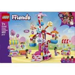 LEGO Friends 42700 Ruota Panoramica Dolci e Cupcake, Giocattolo con Giostra da Luna Park, 3 Mini Bamboline, Regalo Bambini 7+