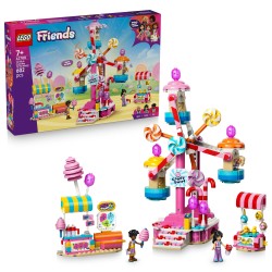 LEGO Friends 42700 Ruota Panoramica Dolci e Cupcake, Giocattolo con Giostra da Luna Park, 3 Mini Bamboline, Regalo Bambini 7+