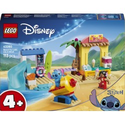 LEGO | Disney 43280 Divertimento in Spiaggia con Lilo e Stitch, Giochi Didattici, 2 Negozi, Giostra e 2 Minifigure, Regalo 4+