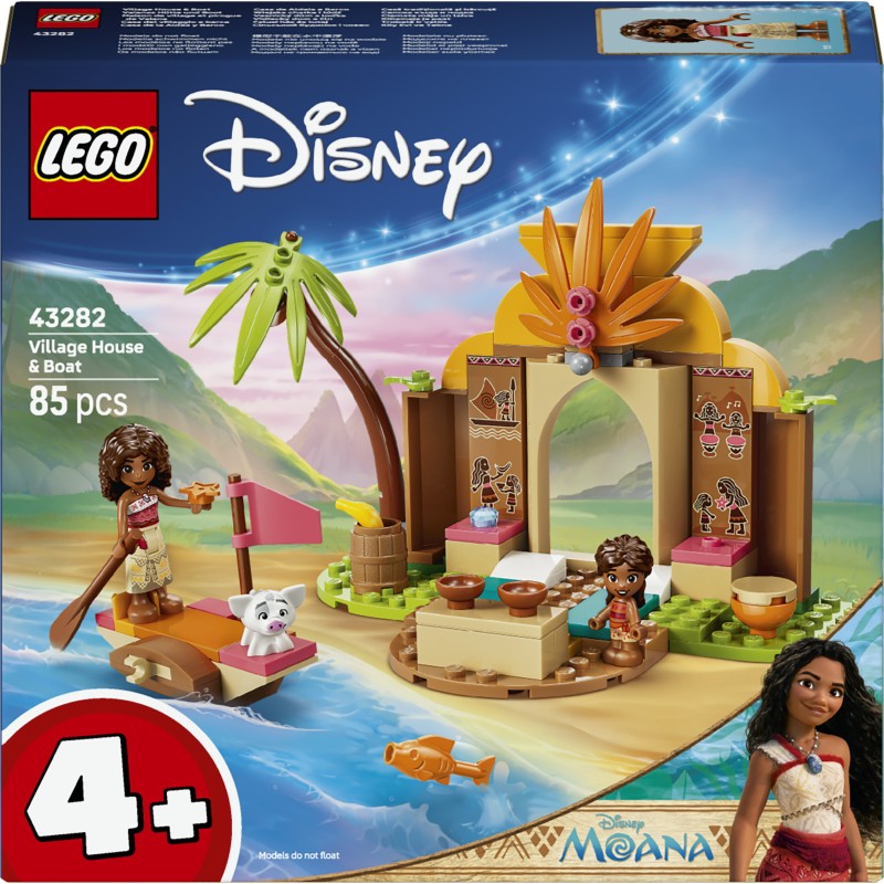 LEGO | Disney Vaiana 43282 Casa del Villaggio e Barca Giocattolo, Gioco Didattico con 2 Mini Bamboline e Pua, Regalo da 4+