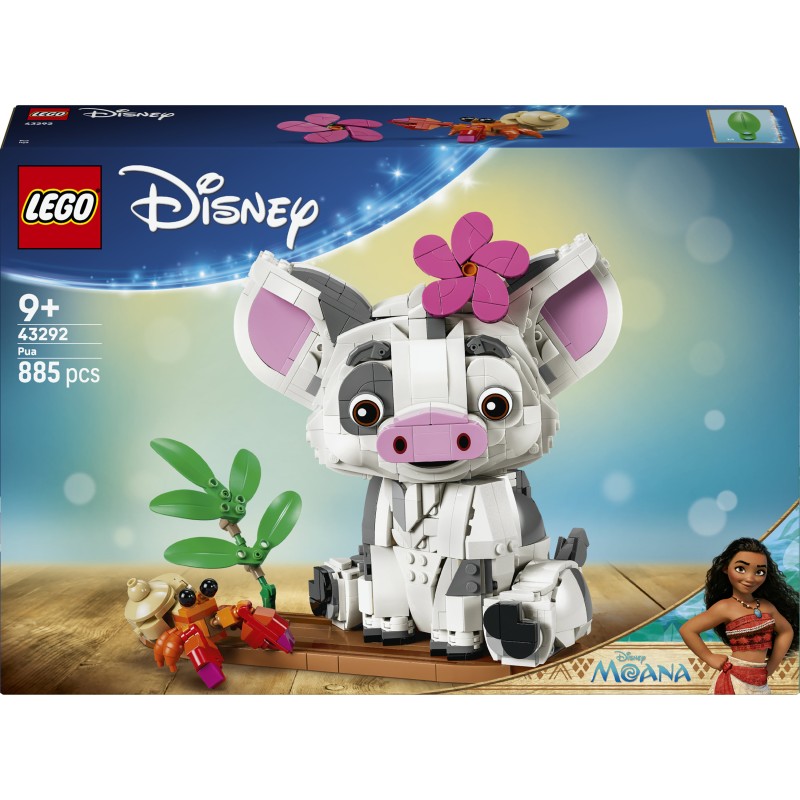 LEGO | Disney Vaiana 43292 Pua Action Figure, Maialino Giocattolo con Fiore, Granchio e Zattera, Regalo per Bambini da 9+