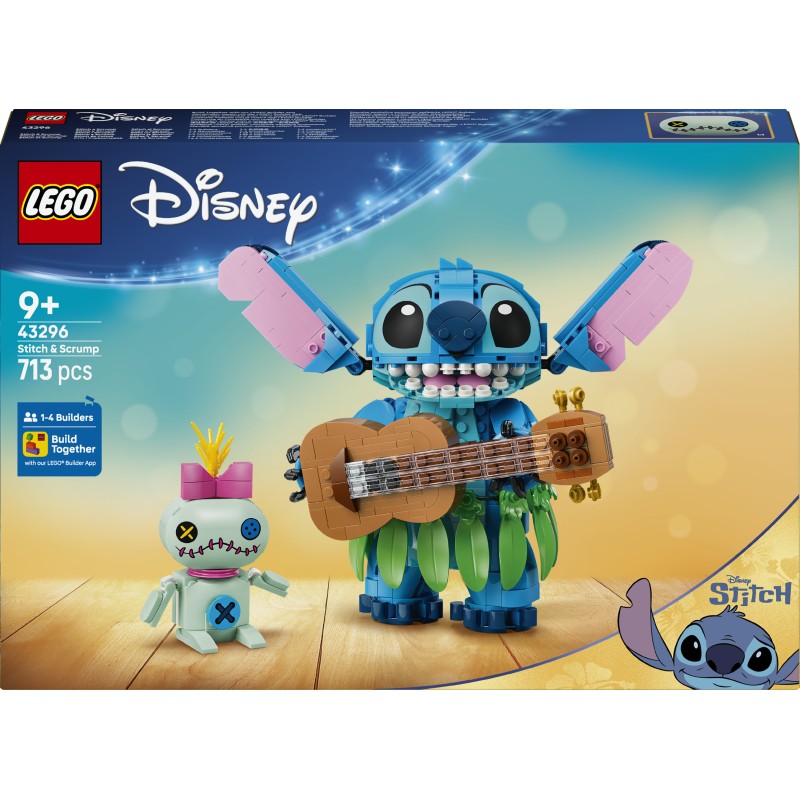 LEGO | Disney 43296 Stitch e Scrump, 2 Action Figure Giocattolo con Accessori, Decorazione Cameretta, Regalo per Bambini 9+