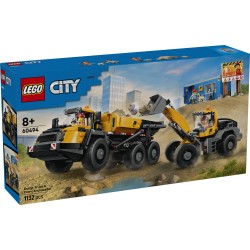 LEGO City 60494 Camion Ribaltabile e Pala Meccanica, Veicoli Giocattolo con Funzioni e 3 Minifigure, Regalo per Bambini da 8+