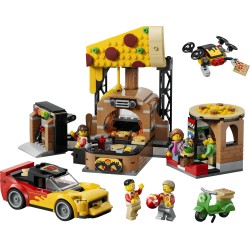 LEGO City 60496 Centro di Consegna Pizze con Veicoli, con Macchina Giocattolo, Scooter, Drone e Cabinato Arcade, Regalo da 6+