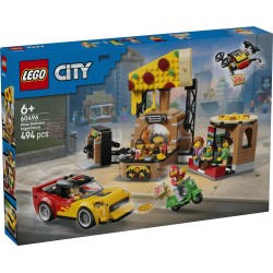 LEGO City 60496 Centro di Consegna Pizze con Veicoli, con Macchina Giocattolo, Scooter, Drone e Cabinato Arcade, Regalo da 6+