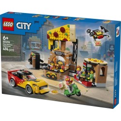LEGO City 60496 Centro di Consegna Pizze con Veicoli, con Macchina Giocattolo, Scooter, Drone e Cabinato Arcade, Regalo da 6+