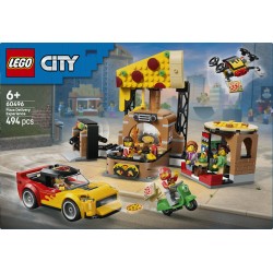 LEGO City 60496 Centro di Consegna Pizze con Veicoli, con Macchina Giocattolo, Scooter, Drone e Cabinato Arcade, Regalo da 6+